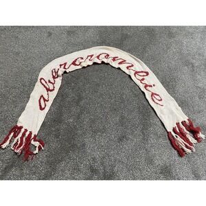 Abercrombie & Fitch Vtg Y2K‎ Red Ivory RARE Logo Spell Out Scarf Preppy Trendy